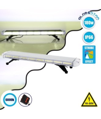 GloboStar® 85190 PRO Series Φάρος Σήμανσης Οχήματος Ασθενοφόρου για Αυτοκίνητα & Φορτηγά 6 Προγραμμάτων Φωτισμού STROBE LED COB 180W DC 10-30V Αδιάβροχος IP66 Ψυχρό Λευκό 6000K